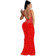 Sexy Sequin Evening Dress Floor Length Rhinestone Cocktail Dresses PQ5852