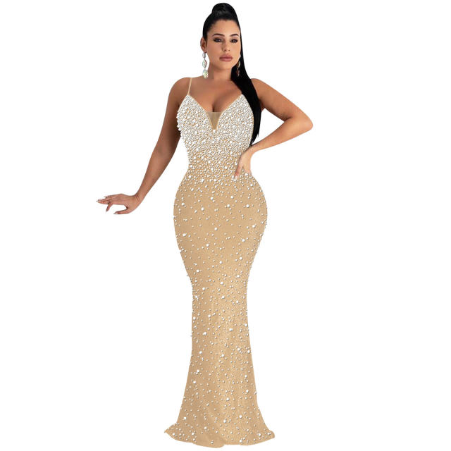 Sexy Sequin Evening Dress Floor Length Rhinestone Cocktail Dresses PQ5852