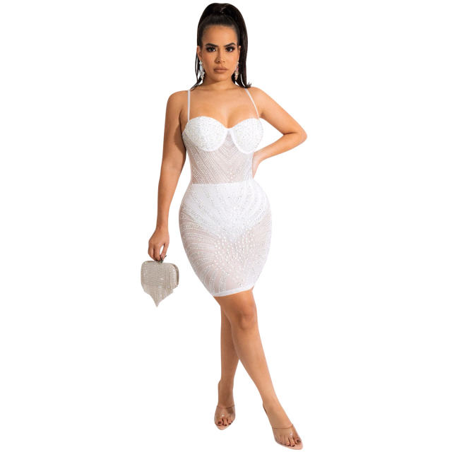 Spaghetti Strap Sequin Sexy Mini Dresses Rhinestone Club Dress PQ5650
