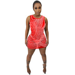 Sequin Sexy Mini Dresses Mesh Patchwork Rhinestone Club Dress PQ5651