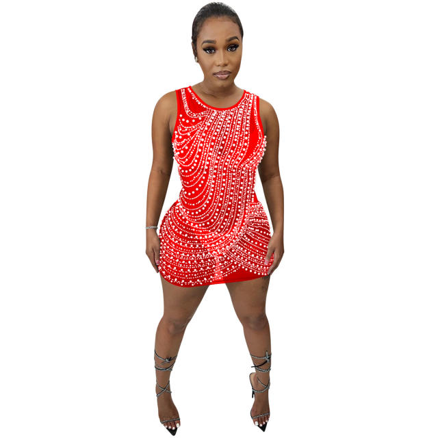 Sequin Sexy Mini Dresses Mesh Patchwork Rhinestone Club Dress PQ5651
