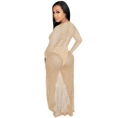High Split Rhinestone Clubwear Sequin Bodysuit Evening Dress PQ5729