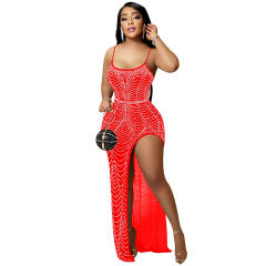 Sexy Sequin Evening Dress High Split Rhinestone Cocktail Dresses PQ5730