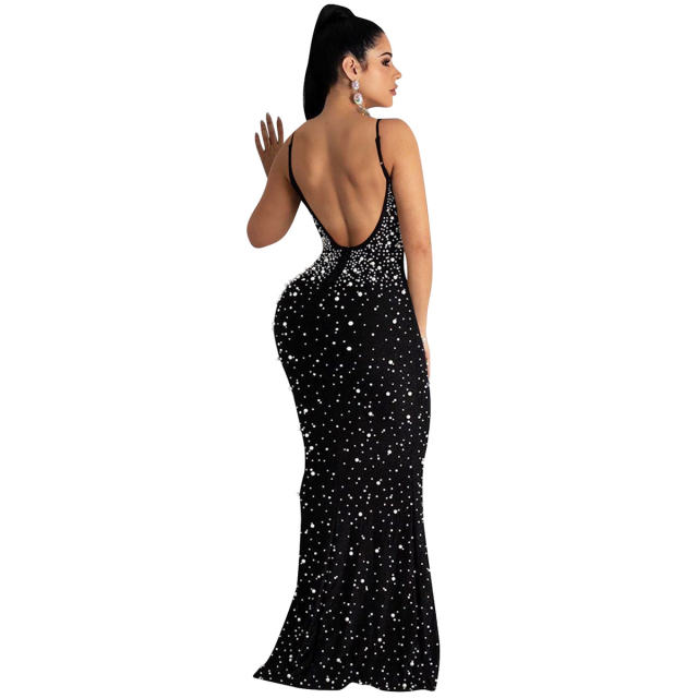Sexy Sequin Evening Dress Floor Length Rhinestone Cocktail Dresses PQ5852