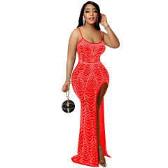 Sexy Sequin Evening Dress High Split Rhinestone Cocktail Dresses PQ5730