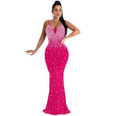 Sexy Sequin Evening Dress Floor Length Rhinestone Cocktail Dresses PQ5852