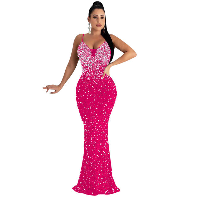 Sexy Sequin Evening Dress Floor Length Rhinestone Cocktail Dresses PQ5852