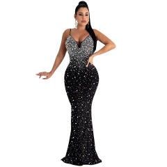 Sexy Sequin Evening Dress Floor Length Rhinestone Cocktail Dresses PQ5852