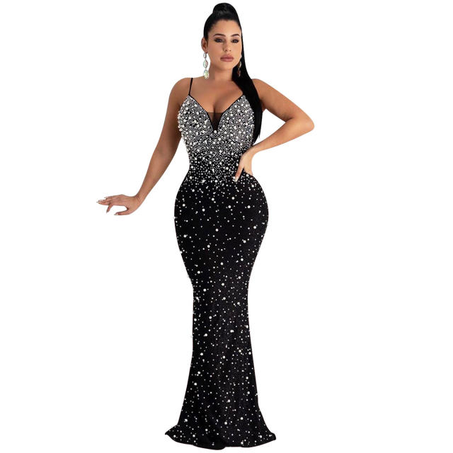 Sexy Sequin Evening Dress Floor Length Rhinestone Cocktail Dresses PQ5852