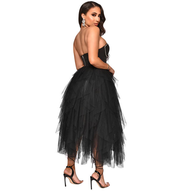 Black Sexy Rhinestone Cocktail Tutu Dresses Sequin Evening Dress PQ5709A