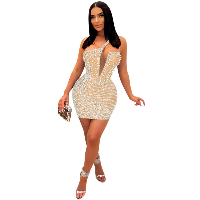 Rhinestone Party Dress For Women Sexy V-neck Sequin Mini Dresses PQ5919