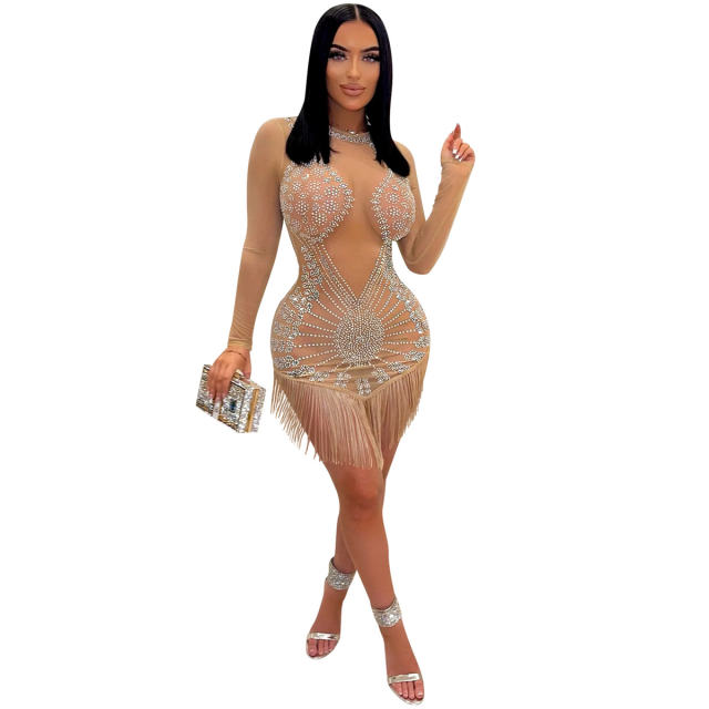 Tassel Rhinestone Night Club Dress Sexy Sequin Mini Dresses PQ5918