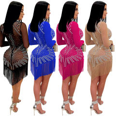 Tassel Rhinestone Night Club Dress Sexy Sequin Mini Dresses PQ5918