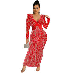Sexy Sequin Evening Dress Women V-neck Rhinestone Cocktail Dresses PQ5912