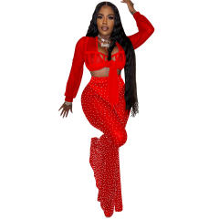 Rhinestone Streetwear Two Pieces Sets Women Sequin Jumpsuit PQ5869