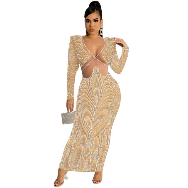 Sexy Sequin Evening Dress Women V-neck Rhinestone Cocktail Dresses PQ5912