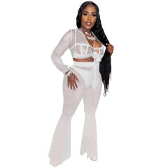 Rhinestone Streetwear Two Pieces Sets Women Sequin Jumpsuit PQ5869