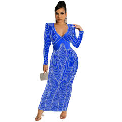 Sexy Sequin Evening Dress Women V-neck Rhinestone Cocktail Dresses PQ5912