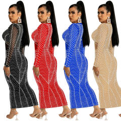 Sexy Sequin Evening Dress Women V-neck Rhinestone Cocktail Dresses PQ5912