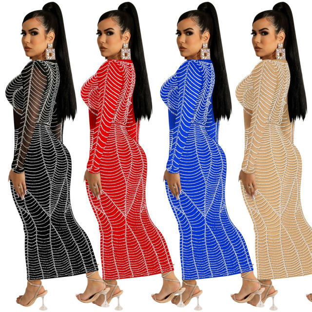 Sexy Sequin Evening Dress Women V-neck Rhinestone Cocktail Dresses PQ5912