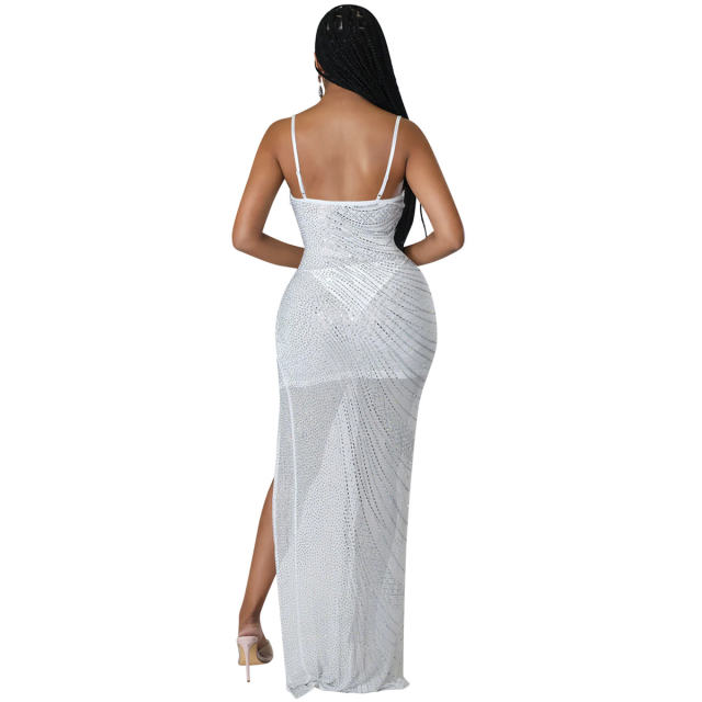 Sexy Sequin Evening Dress High Split Rhinestone Cocktail Dresses PQ5915
