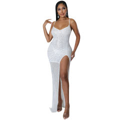 Sexy Sequin Evening Dress High Split Rhinestone Cocktail Dresses PQ5915