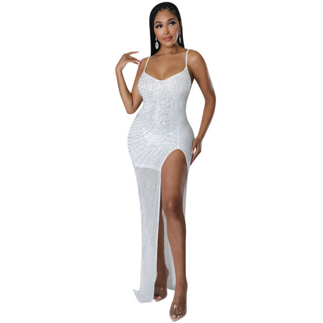 Sexy Sequin Evening Dress High Split Rhinestone Cocktail Dresses PQ5915