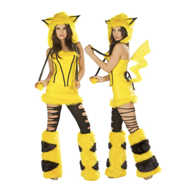 Faux Fur Pikachu Costume Carnival Uniform Cos Plush Animal Outfit PQ80505L