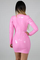 Front Zipper Faux Leather Club Dress Sexy Wetlook PU Dresses Fetish Wear PQ065