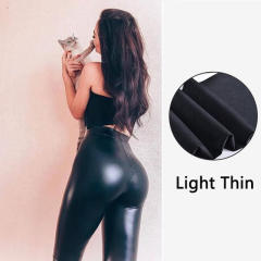 Wetlook Black Faux Leather Fleece Winter Leggings High Waist PU Pants PQPU004B