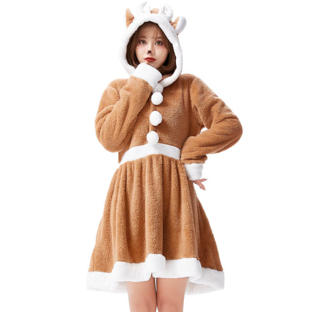 Christmas Moose Pajamas Women Elk Uniform Sexy Costume Xmas Reindeer Fancy Dresses PQ4505