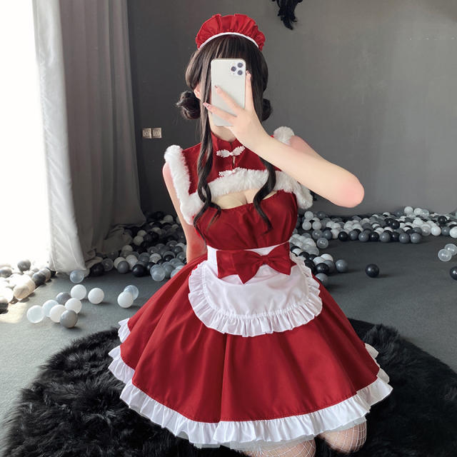 Women Sexy Christmas Costume Maid Fancy Dress Santa Uniform PQ331