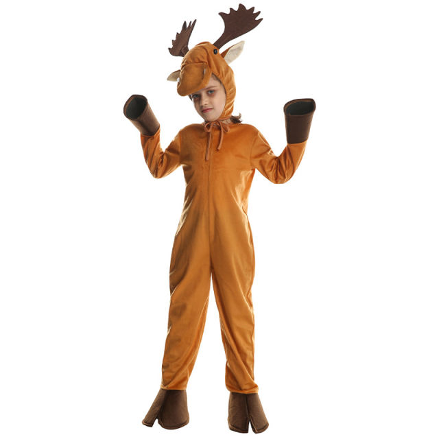 Christmas Elk Costume Kid Moose Uniform Xmas Reindeer Fancy Dress PQE666