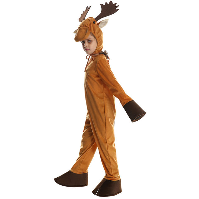 Christmas Elk Costume Kid Moose Uniform Xmas Reindeer Fancy Dress PQE666