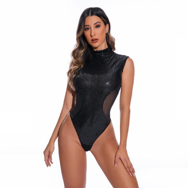 Sexy Sequin Bodysuit Teddies Lingerie Halter Fetish Wear PQ1022