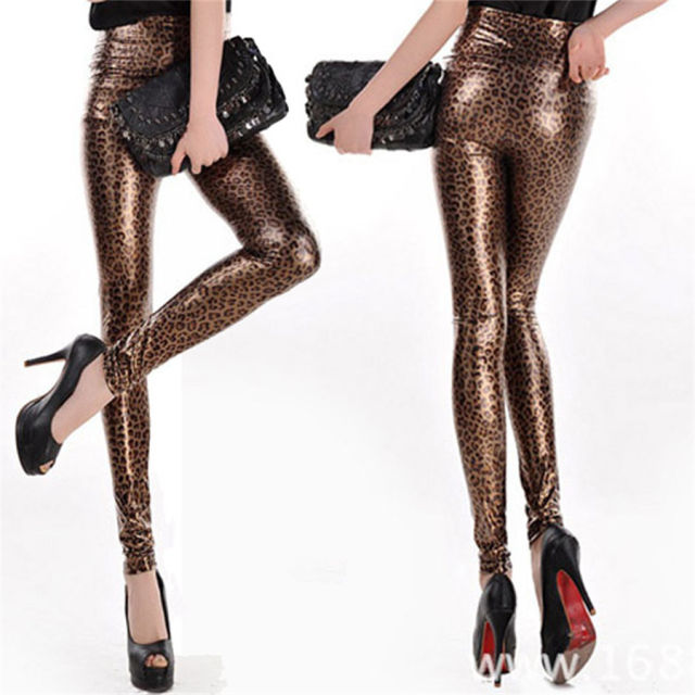 High Waist Animal Print Leggings Faux Leather Pencil Pants PQ5011