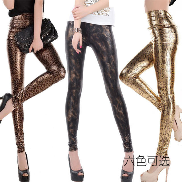 High Waist Animal Print Leggings Faux Leather Pencil Pants PQ5011