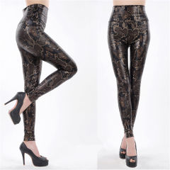 High Waist Animal Print Leggings Faux Leather Pencil Pants PQ5011