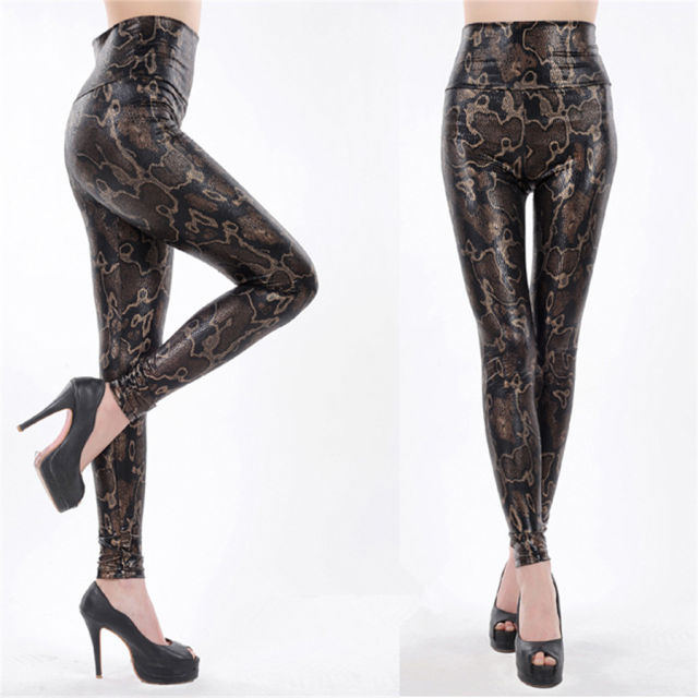 High Waist Animal Print Leggings Faux Leather Pencil Pants PQ5011