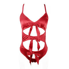 Red Satin Teddy Lingerie Women Sexy Bodysuit Valentine PQ2002