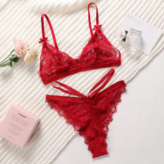 Wine Red Lace Bra Sets Women Valentine Sexy Lingerie PQ2134