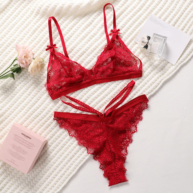 Wine Red Lace Bra Sets Women Valentine Sexy Lingerie PQ2134