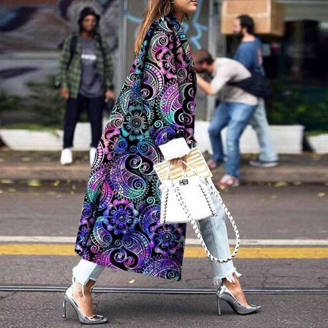 Digital Printing Winter Jacket Double-sided Lapel Fashion Woolen Coat PQ2890