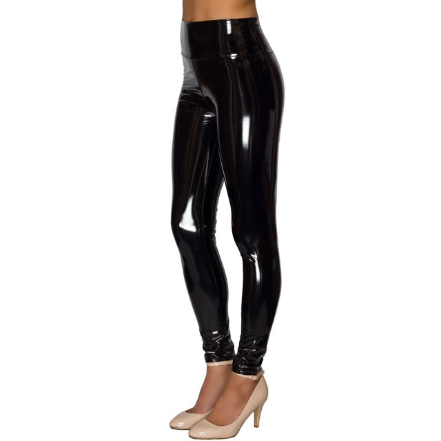 High Waist Leggings Women Faux Leather Pants Wetlook PU Trousers PQ36357