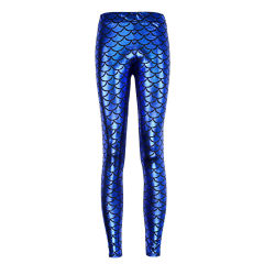 Mermaid Scale Pants Women Shiny Cropped Leggings Faux Leather Trousers PQY300