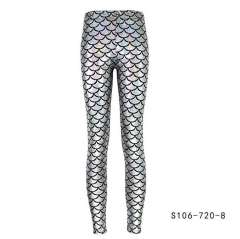 Mermaid Scale Pants Women Shiny Cropped Leggings Faux Leather Trousers PQY300