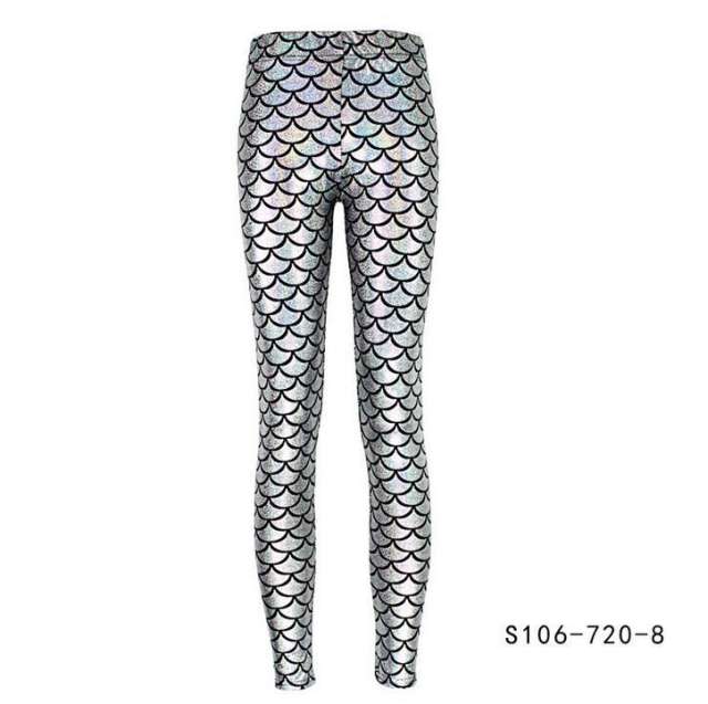 Mermaid Scale Pants Women Shiny Cropped Leggings Faux Leather Trousers PQY300