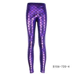 Mermaid Scale Pants Women Shiny Cropped Leggings Faux Leather Trousers PQY300