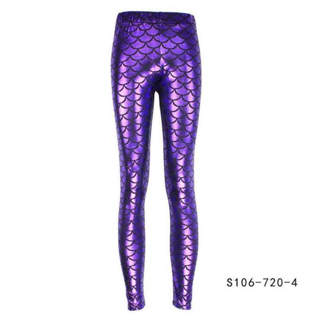 Mermaid Scale Pants Women Shiny Cropped Leggings Faux Leather Trousers PQY300