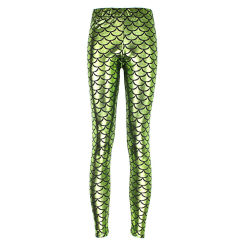 Mermaid Scale Pants Women Shiny Cropped Leggings Faux Leather Trousers PQY300
